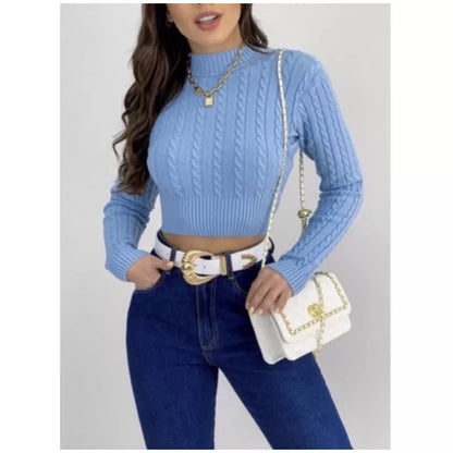 Blusa de frio tricô cropped feminina manga longa