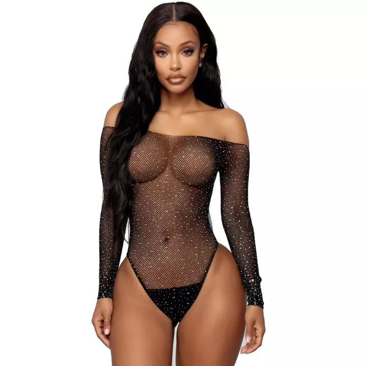Roupa Íntima Feminina/Body Sexy De Malha Metálica Com Strass Brilhante E Bonita/lingerie