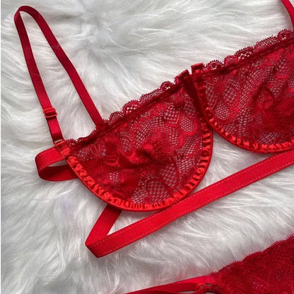 Conjunto Lingerie Sexy Gringa Sutiã Meia Taça Com Aro e Calcinha Regulável