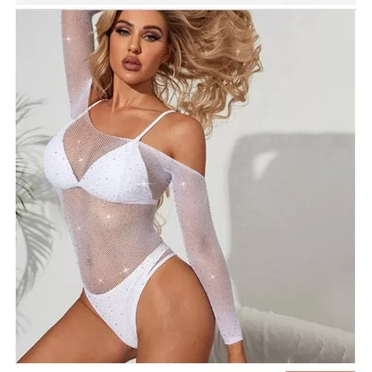 Roupa Íntima Feminina/Body Sexy De Malha Metálica Com Strass Brilhante E Bonita/lingerie