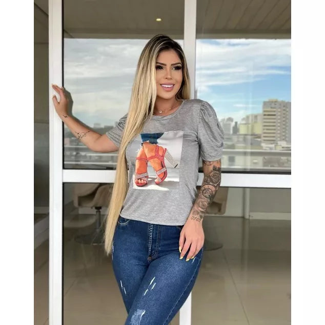 Blusa feminina manga princesa estampada blusas ( 36 ao 48) Tecido Viscolaycra