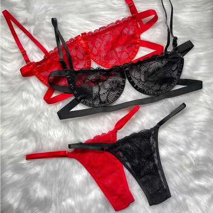 Conjunto Lingerie Sexy Gringa Sutiã Meia Taça Com Aro e Calcinha Regulável