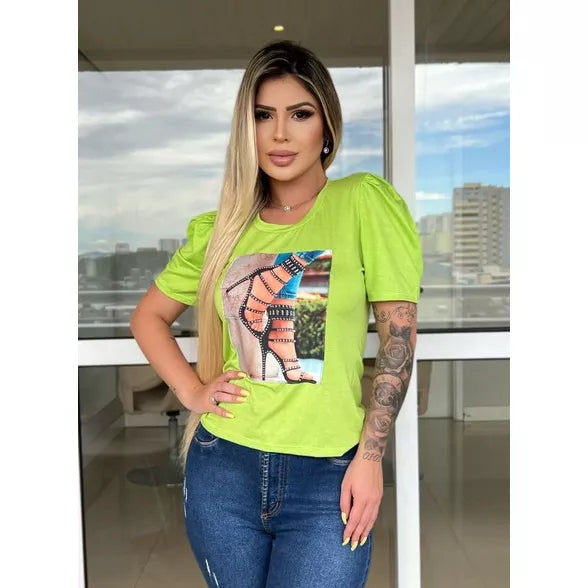 Blusa feminina manga princesa estampada blusas ( 36 ao 48) Tecido Viscolaycra