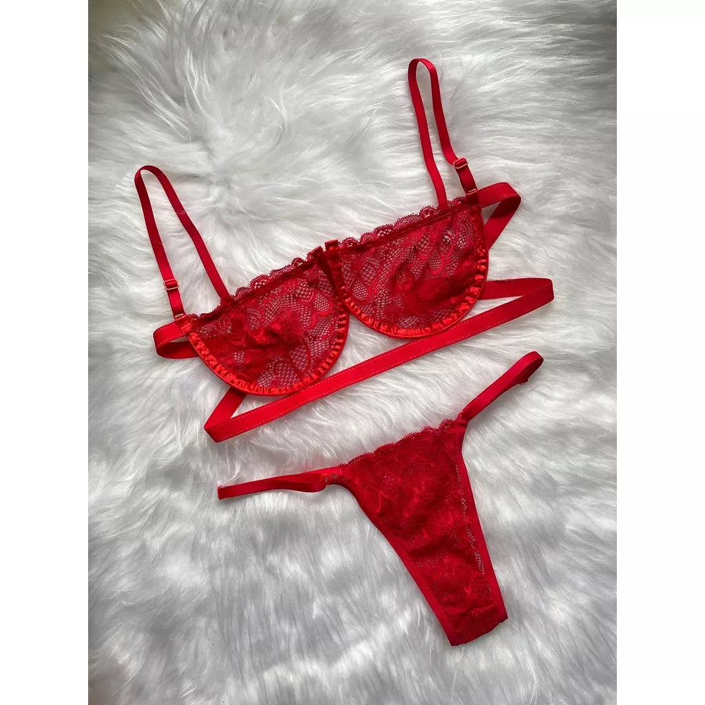 Conjunto Lingerie Sexy Gringa Sutiã Meia Taça Com Aro e Calcinha Regulável