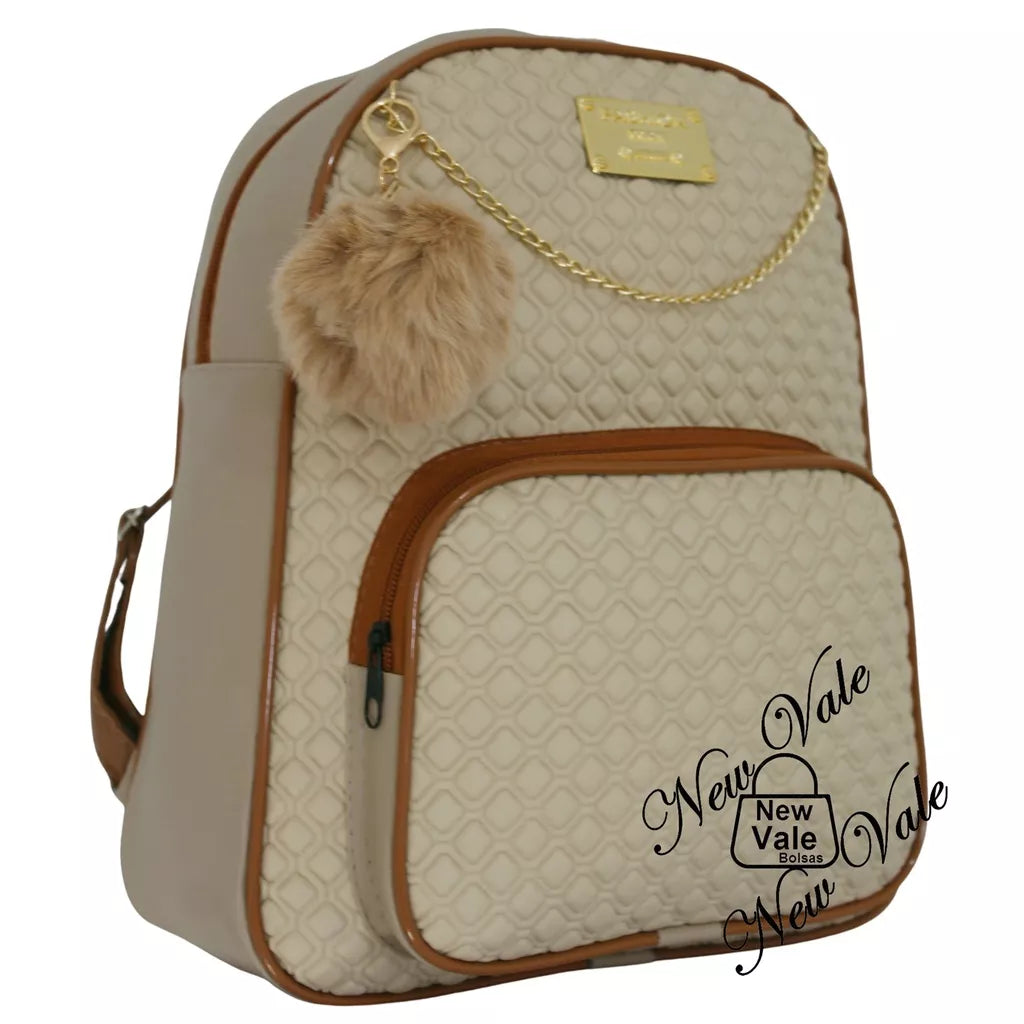 Mochila Feminina Bolsa Mochilinha Fashion Com Lindo Detalhe + Chaveiro Pompom