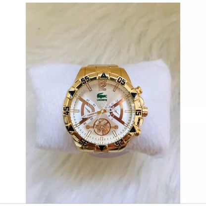 Relógio masculino dourado prata metal analógico digital refletivo jacaré