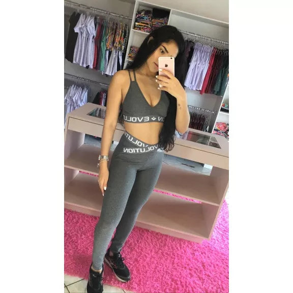 Conjunto Fitness Feminino Legging e Top Com Elástico