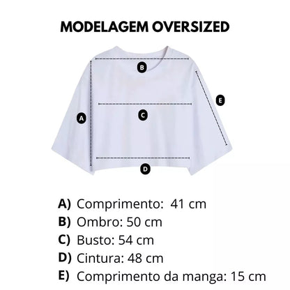 Camiseta T-shirt Cropped Oversized Estampado Moda Gringa Algodão