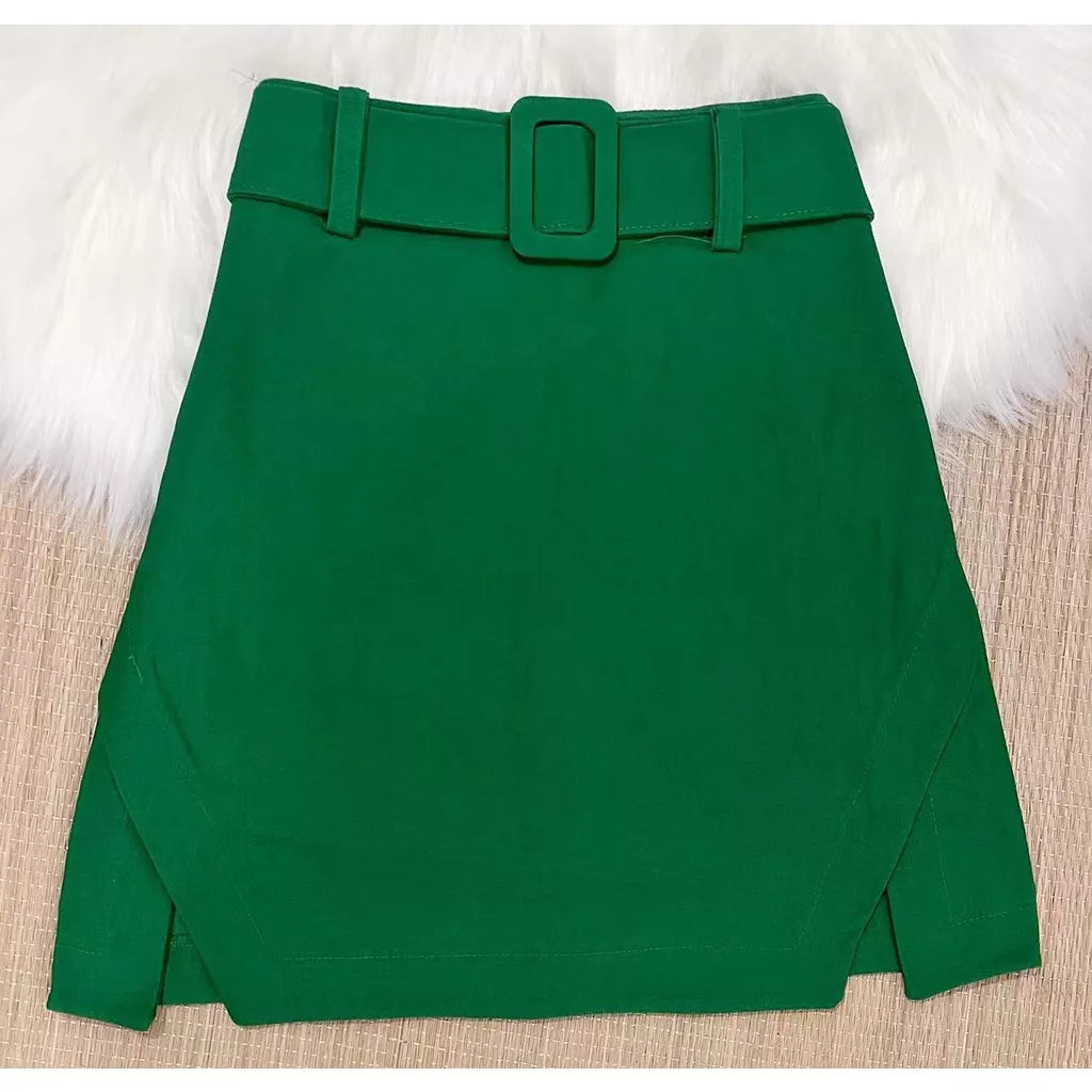 Short Saia Cintura Alta Bengaline Fenda Lateral Cores Moda