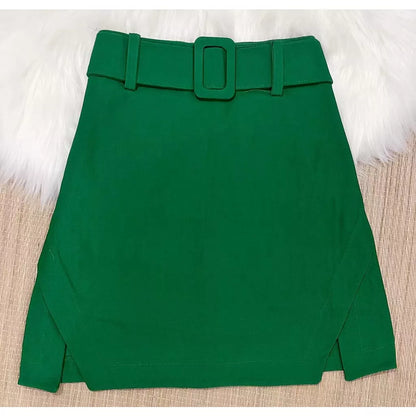 Short Saia Cintura Alta Bengaline Fenda Lateral Cores Moda