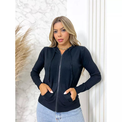 Blusa Feminina Modal Casaco Moletom Zíper Capuz Inverno 3RD SD200