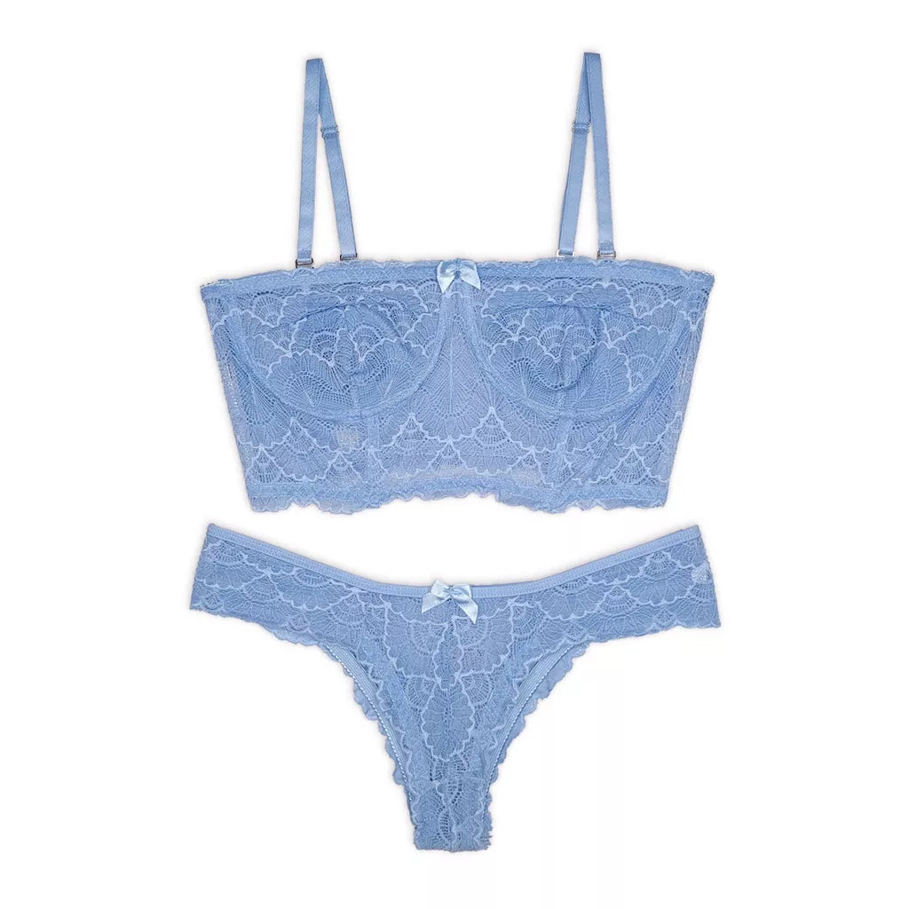 Conjunto Lingerie Renda Sutiã Cropped Alça Removível Tomara Que Caia Calcinha Estela