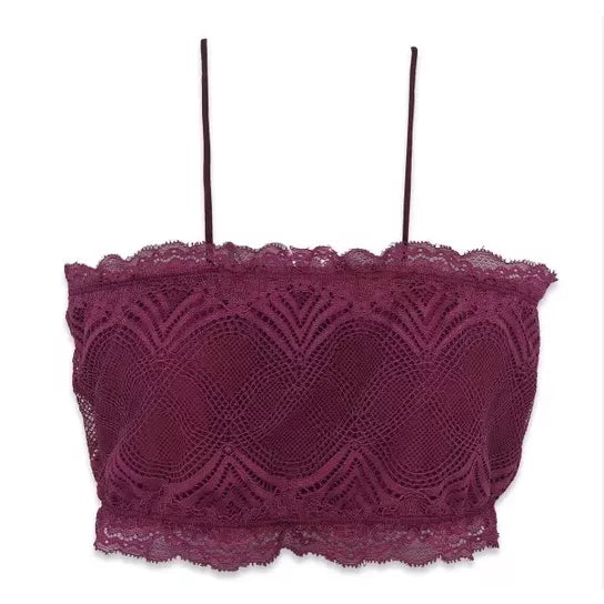 Cropped Faixa Renda Alça Fina Sem Bojo Top Faixa