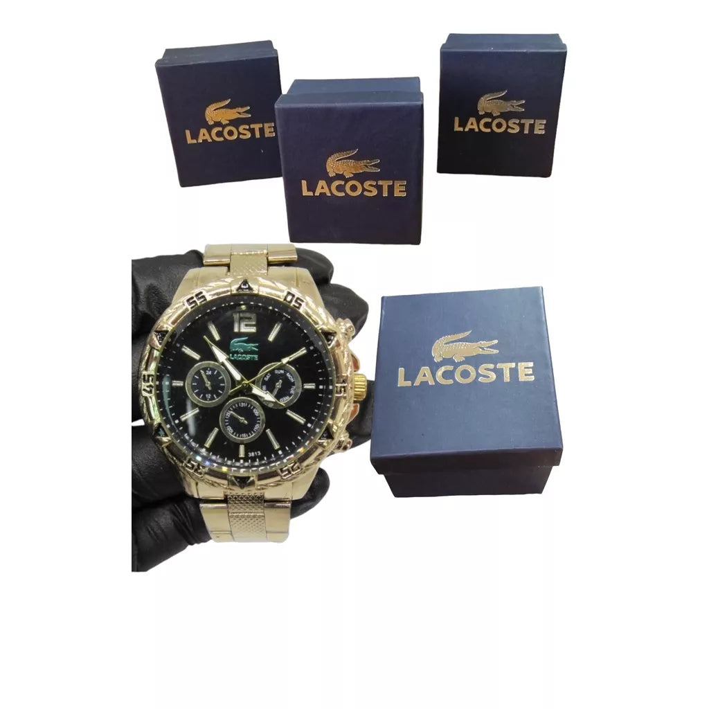 Relógio masculino dourado prata metal analógico digital refletivo jacaré
