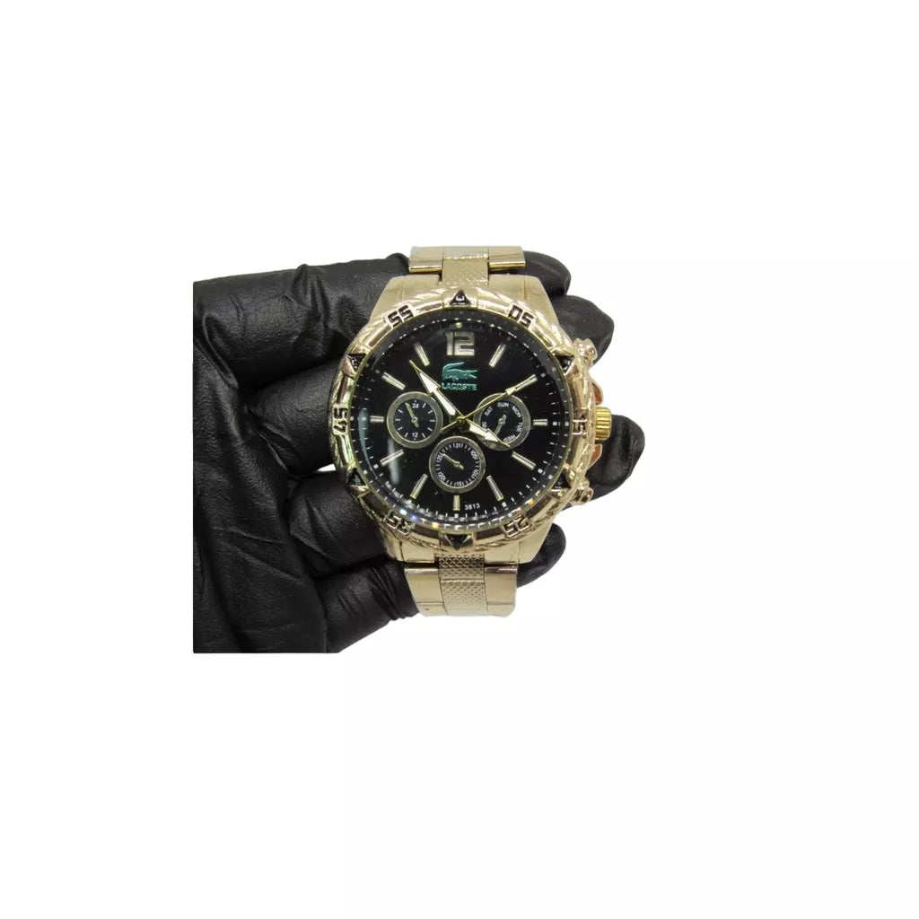 Relógio masculino dourado prata metal analógico digital refletivo jacaré