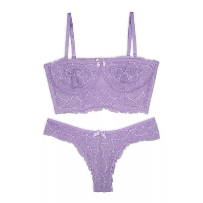 Conjunto Lingerie Renda Sutiã Cropped Alça Removível Tomara Que Caia Calcinha Estela