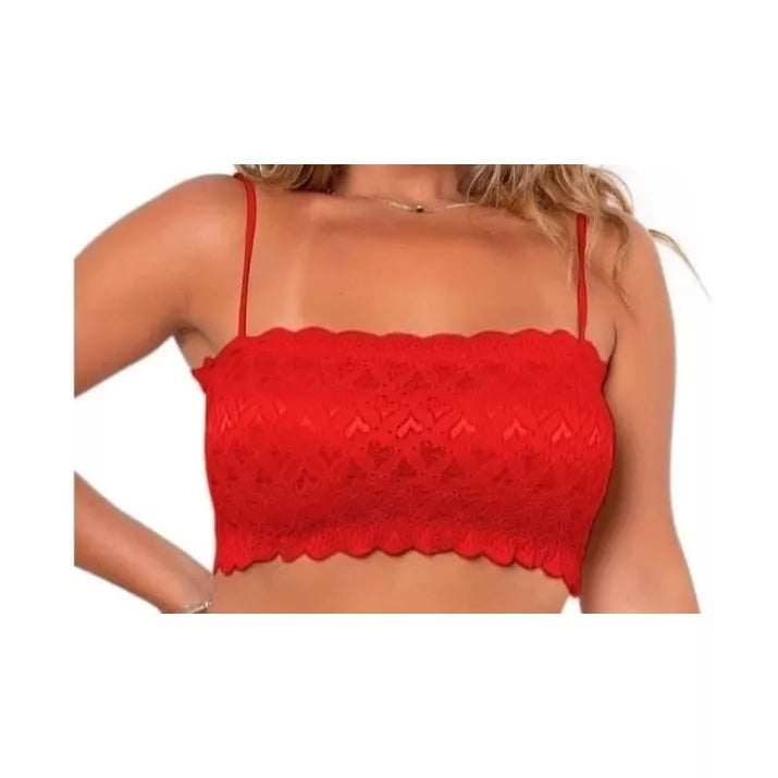 Cropped Faixa Renda Alça Fina Sem Bojo Top Faixa