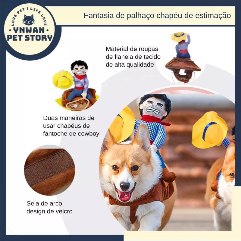 (Engraçado) Cowboy Pet Dos Desenhos Animados Equitação Dress Up Fornecimentos Trajes Cospaly hoodie Do Cão Dia Das Bruxas Roupa Transformação outfit (XS-XL)
