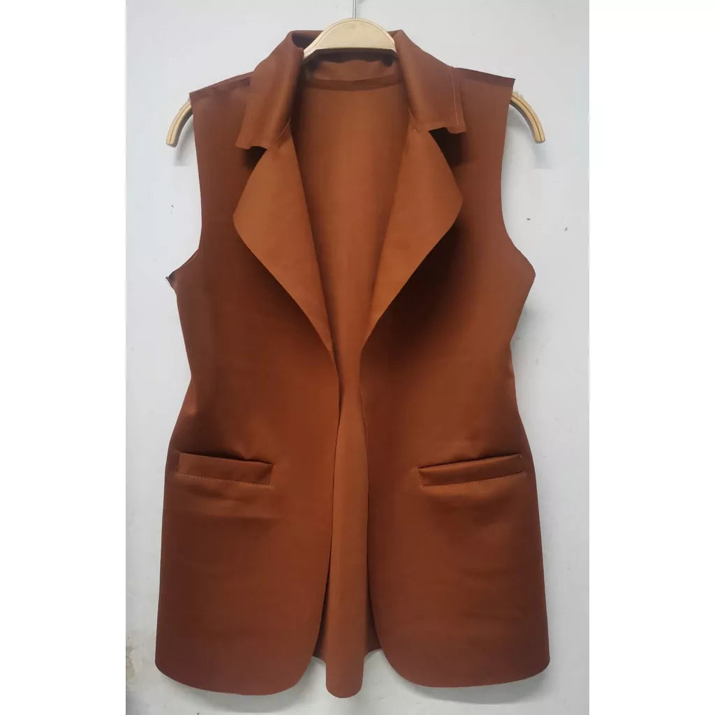 Max Colete Feminino Longo De Neoprene Moda Com Bolso Falso！