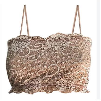 Cropped Faixa Renda Alça Fina Sem Bojo Top Faixa