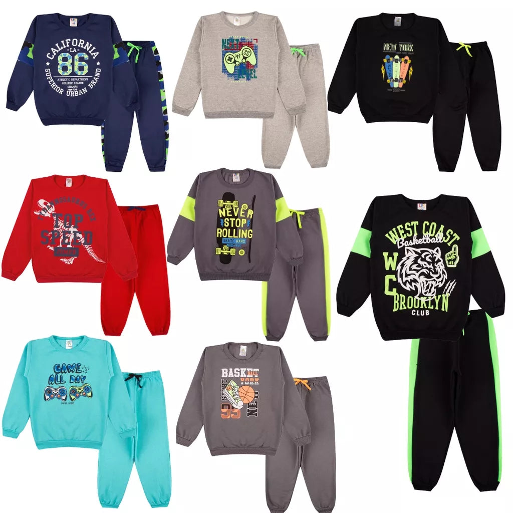 Kit Sortido 6 Peças de Roupas Masculino Infantil Inverno – 3 blusas casacos + 3 calças de 1 ao 10 – Promoção – Kit 3 Conjuntos Moletom Infantil Menino Inverno com Calça e Casaco Bebe Barato