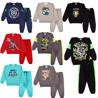 Kit Sortido 6 Peças de Roupas Masculino Infantil Inverno – 3 blusas casacos + 3 calças de 1 ao 10 – Promoção – Kit 3 Conjuntos Moletom Infantil Menino Inverno com Calça e Casaco Bebe Barato