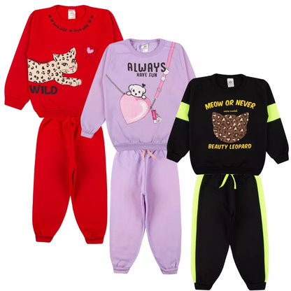 Kit Sortido 6 Peças de Roupas Feminino Infantil Inverno – 3 blusas casacos + 3 calças de 1 ao 10 – Kit 3 Conjuntos Moletom Infantil Menina Inverno com Calça e Casaco