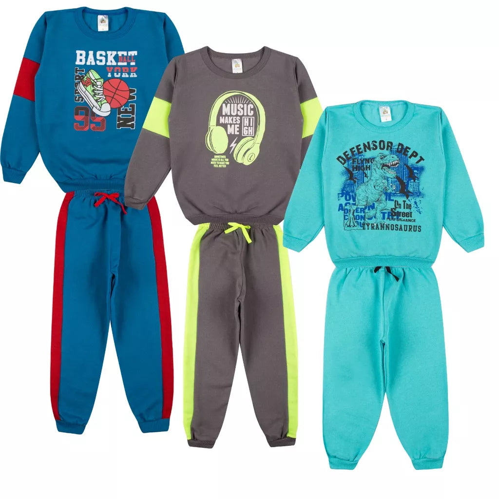 Kit Sortido 6 Peças de Roupas Masculino Infantil Inverno – 3 blusas casacos + 3 calças de 1 ao 10 – Promoção – Kit 3 Conjuntos Moletom Infantil Menino Inverno com Calça e Casaco Bebe Barato