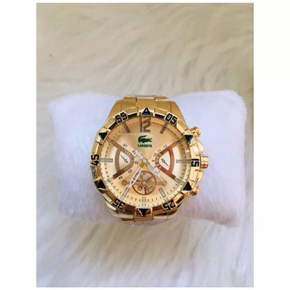 Relógio masculino dourado prata metal analógico digital refletivo jacaré