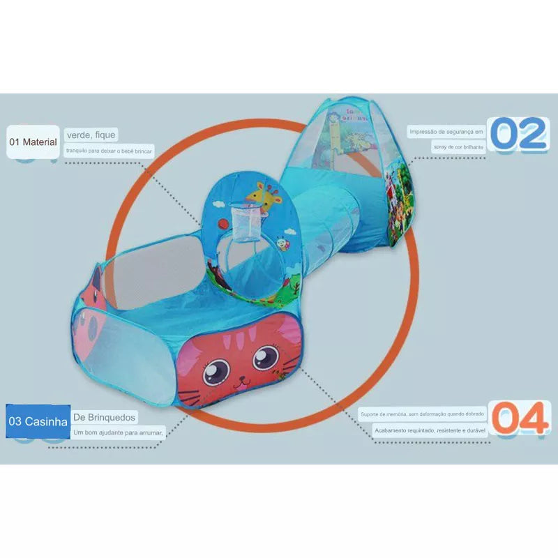 Tenda Toca Barraca Infantil Tunel 3x1com Piscina para Bolinhas Princesas Astronaltas com  Cesta Basquete Playground Brinquedo