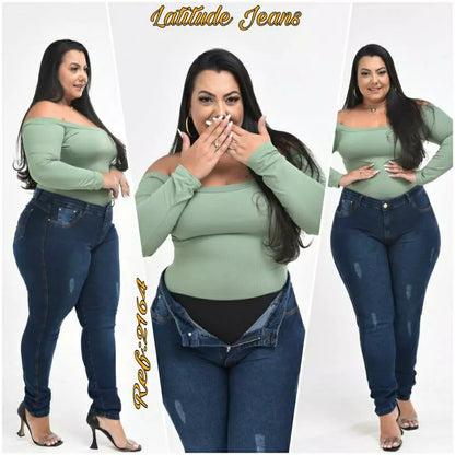 calça jeans feminina plus size com cinta modeladora (cinta fixa)