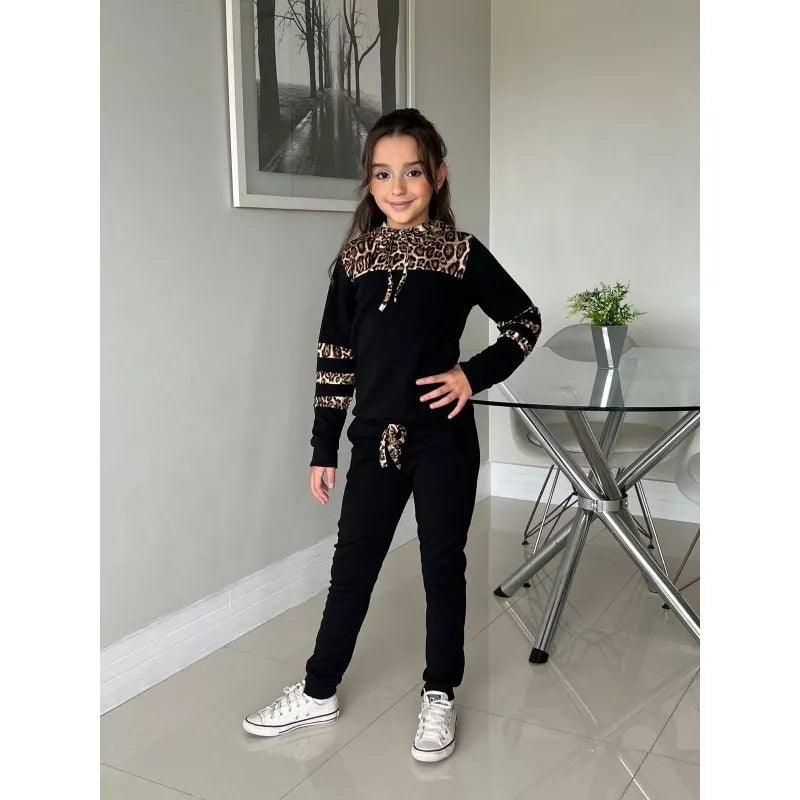 Conjunto Moletom  infantil juvenil bicolor com capuz ( 04 ao 14 ) Tendência Outono e inverno