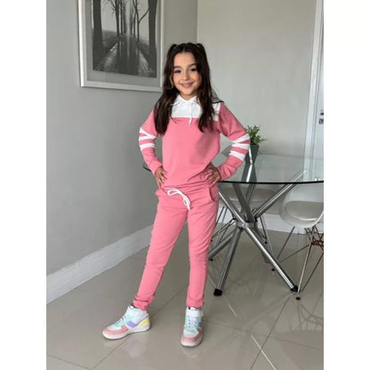 Conjunto Moletom  infantil juvenil bicolor com capuz ( 04 ao 14 ) Tendência Outono e inverno