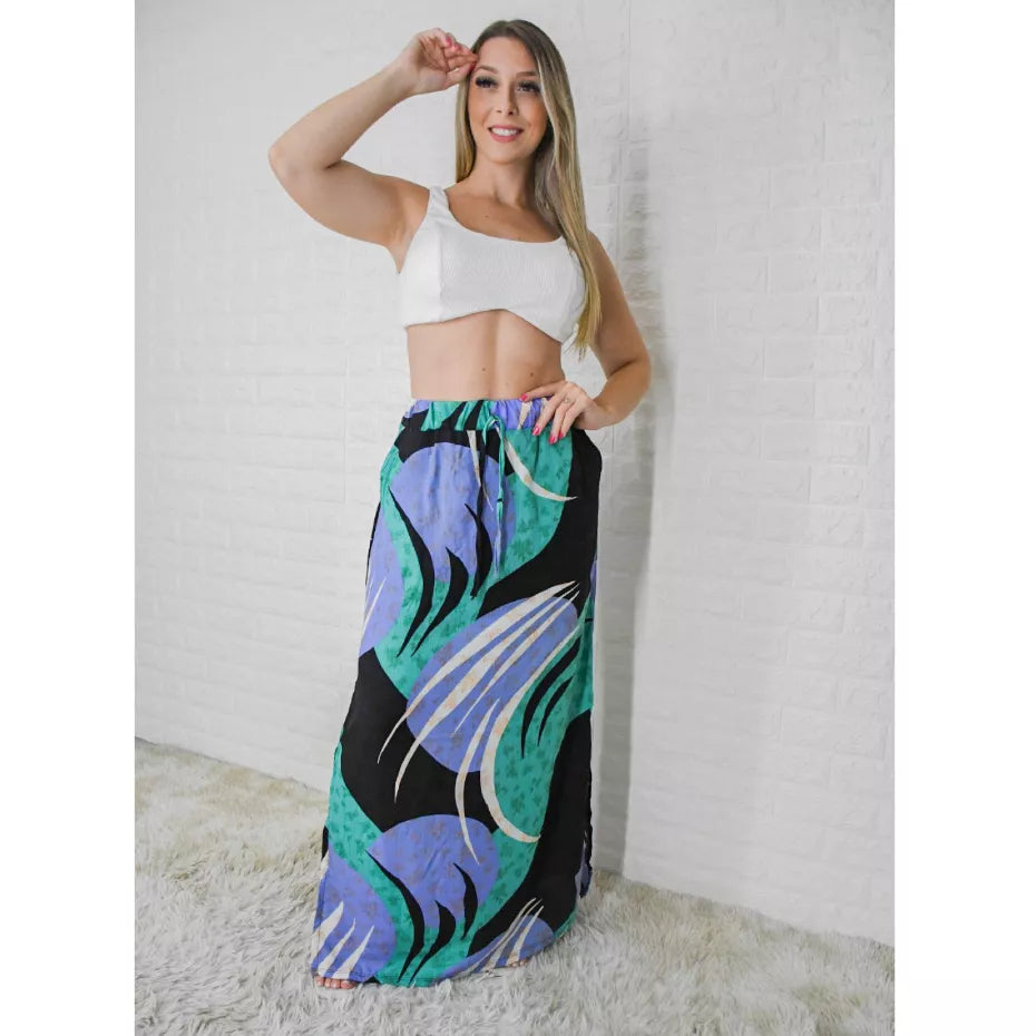 Saia Longa Fenda Lateral (c/ Bolso) - Feminina, Moda Evangélica, Verão