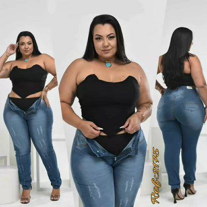 calça jeans feminina plus size com cinta modeladora (cinta fixa)