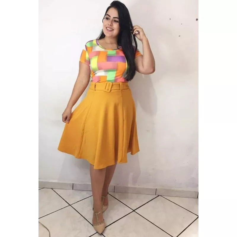 Saia Midi Godê Com Cinto