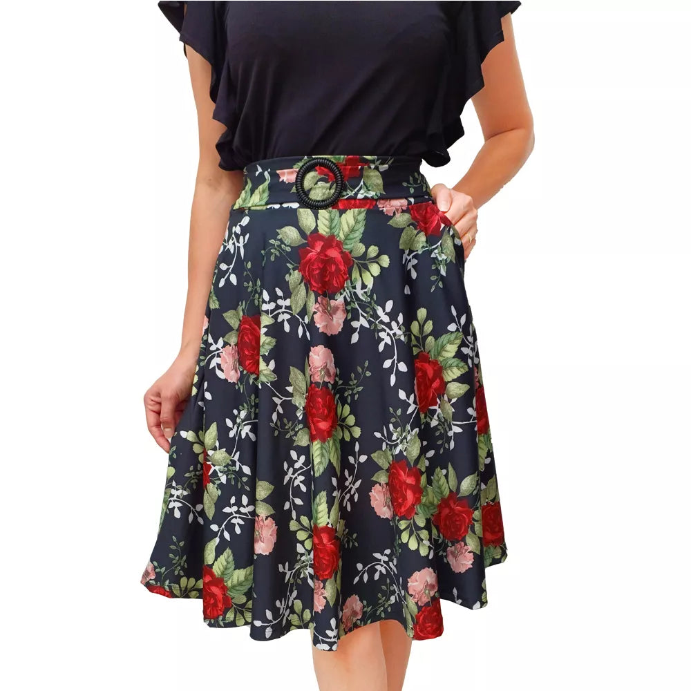 Saia Godê Midi Moda Evangélica Com Bolso e Fivela