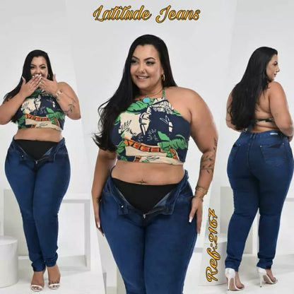 calça jeans feminina plus size com cinta modeladora (cinta fixa)