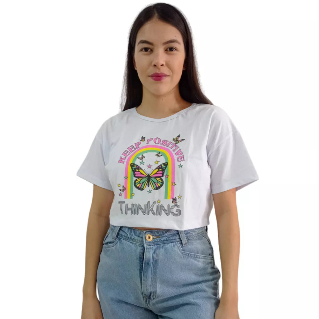 Camiseta T-shirt Cropped Oversized Estampado Moda Gringa Algodão