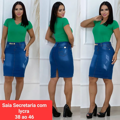 Saia Jeans Moda Evangélica Lindo Modelo Secretária