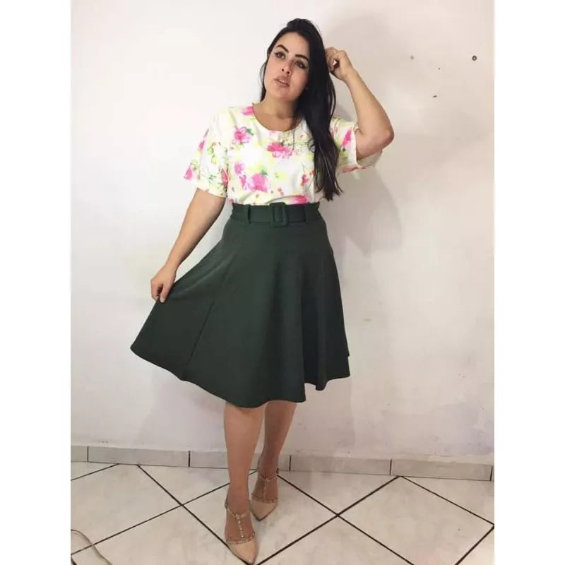 Saia Midi Godê Com Cinto