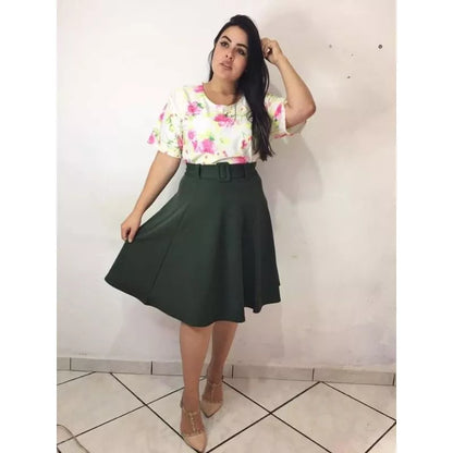Saia Midi Godê Com Cinto