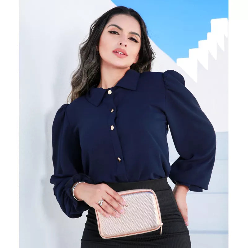 Camisa Feminina Social Botão Estico Blogueira Tendências Super Moda Envio ! !