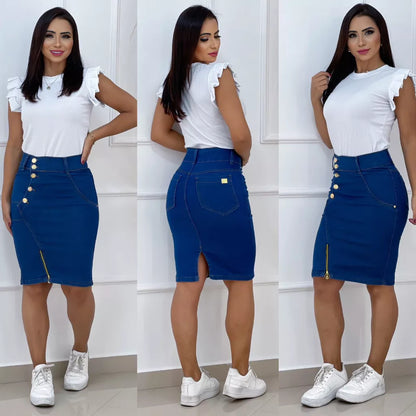 Saia Jeans Moda Evangélica Lindo Modelo Secretária