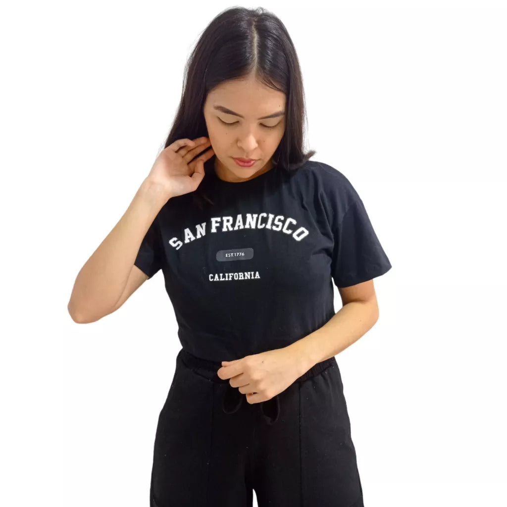 Camiseta T-shirt Cropped Oversized Estampado Moda Gringa Algodão