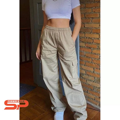 2 Calça Cargo Feminina Sarja Unissex Larga Promoção Moda Skate Inverno