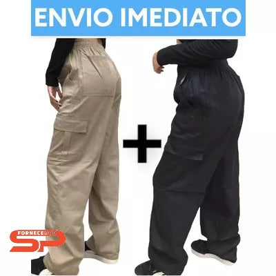 2 Calça Cargo Feminina Sarja Unissex Larga Promoção Moda Skate Inverno