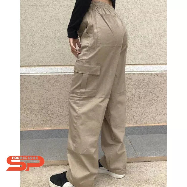 2 Calça Cargo Feminina Sarja Unissex Larga Promoção Moda Skate Inverno