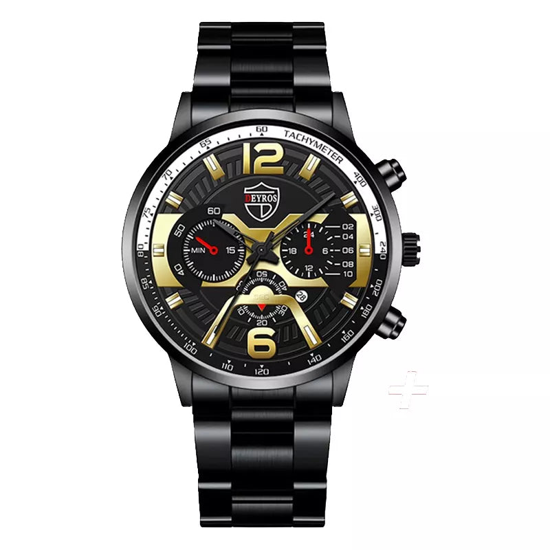 Relógio De Luxo Ouro Masculino Original Cronógrafo De Quartzo De À Prova D'água Negócios Relogio Masculino Dourado Com Pulseira Kit