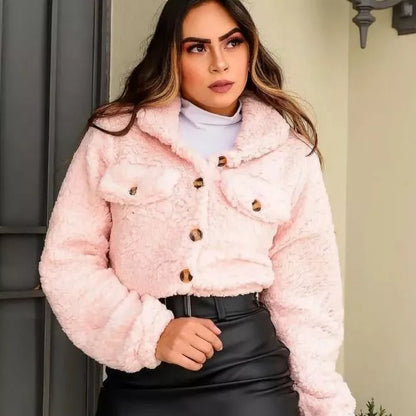 Casaquinho Feminino Teddy Casaco de frio Pelo de Carneiro Lançamento Outono e Inverno luxo total